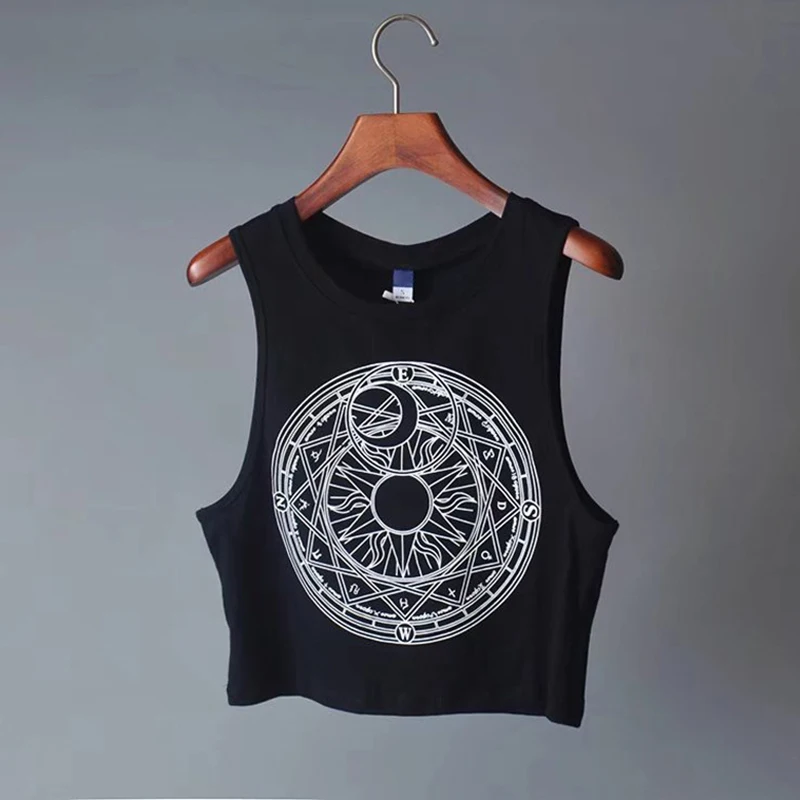 Топ женский укороченный без рукавов с принтом Луна |