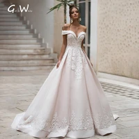 luxury satin lace wedding dress 2022 beaded appliques elegant bride gowns lace up vintage a line bridal robes vestido de noiva