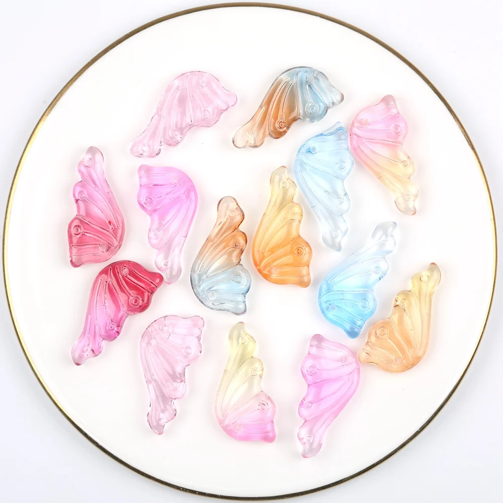 

50pcs Butterfly wings leaves Shape Lampwork Beads Multi Gradient Color Glass Beads For Jewelry Making Hairpin Handmade DIY Acces