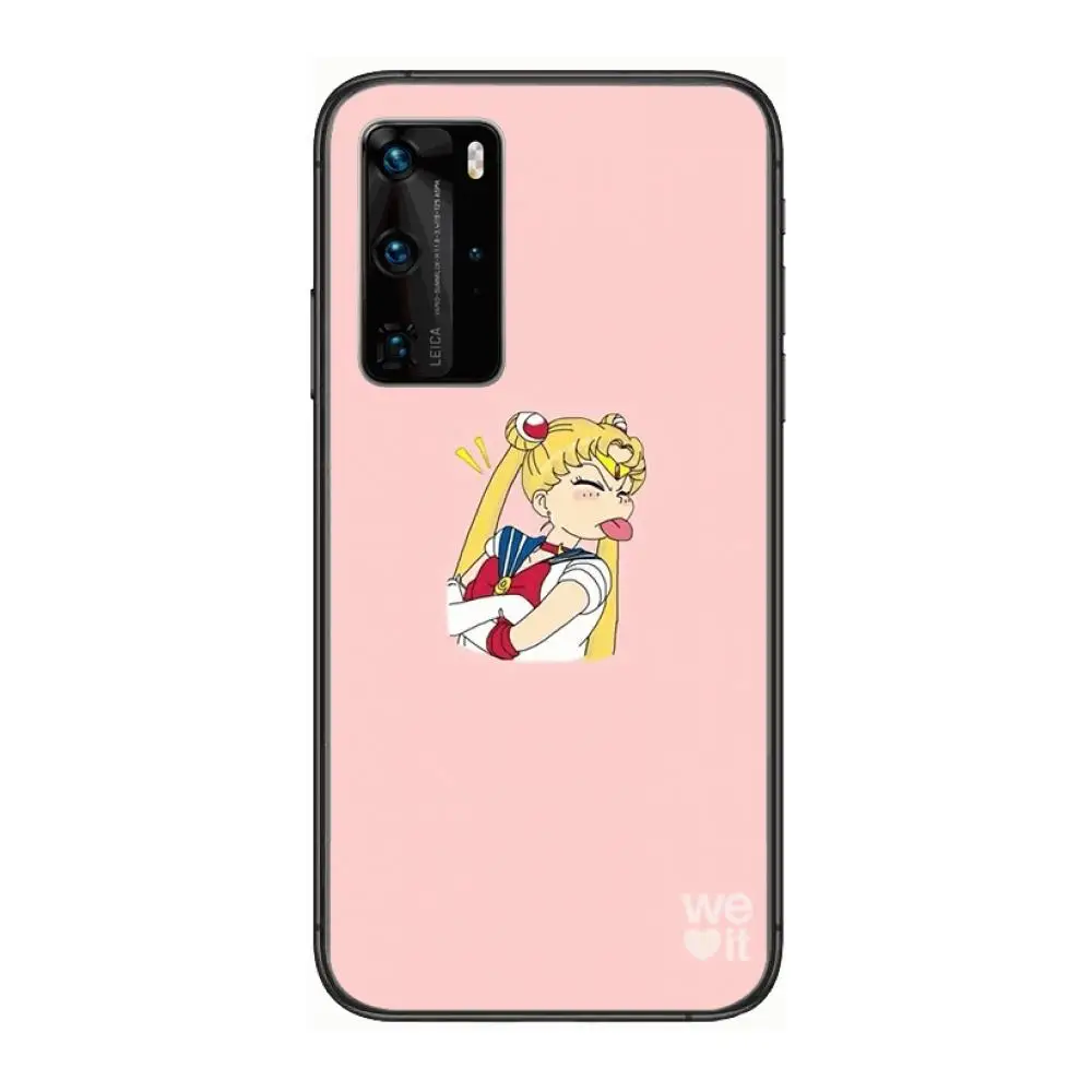 

Sailor-Moon cute Phone Case For Huawei P 40 30 20 10 9 8 Lite E Pro Plus Black Etui Coque Painting Hoesjes comic fashion