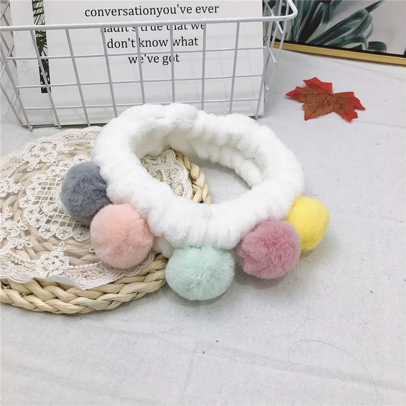 

2021 New Cute Pompon Coral Fleece Wash Face Hairbands for Women Girls Headbands Headwear Hair Bands Turban Hair Accessories
