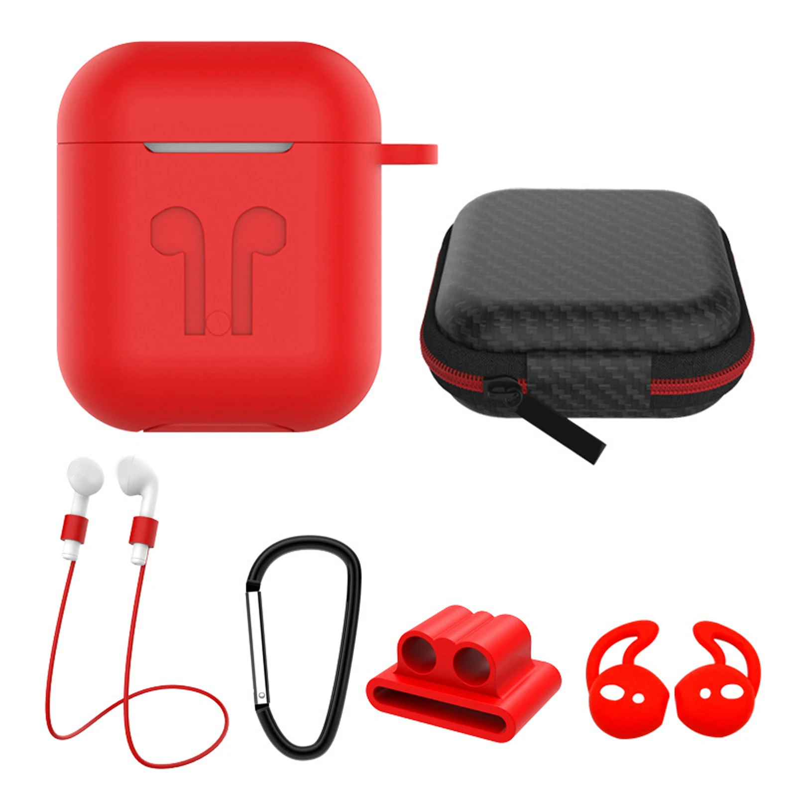 

Accessories Box Strap Silicone Ear Hook Anti Lost Protective 6 In 1 Cover Earphone Case Lanyard Carabiner Storage Fit For Apple