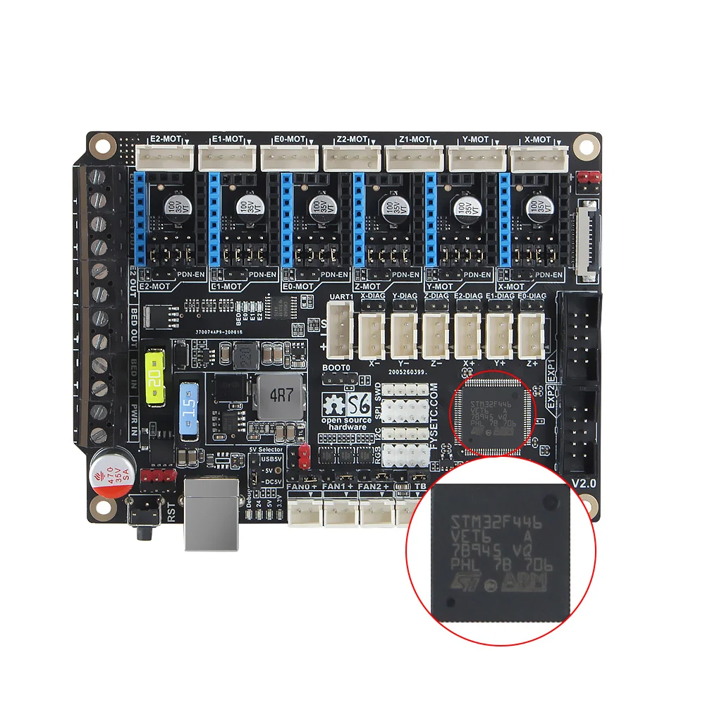 S6 V2.1 32-битная плата XH коннектор управления Поддержка 6X TMC драйверы Uart/SPI Летающий