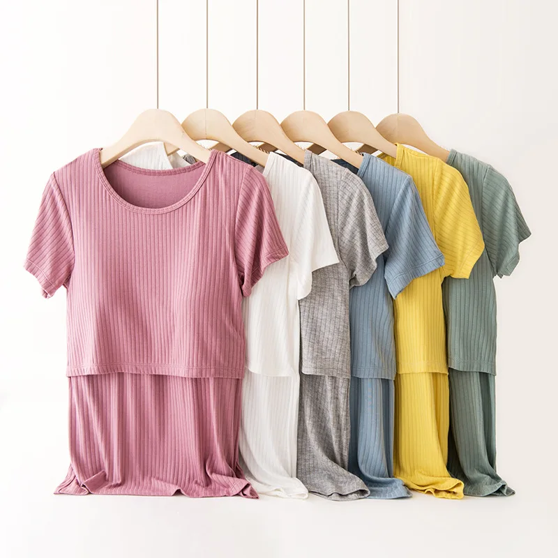 

M-3XL Big Size Pregnant Women Sleep Top Summer Lactation Period Cotton Home Wear Gravida Nursing T-shirt Breastfeeding Sleepwear