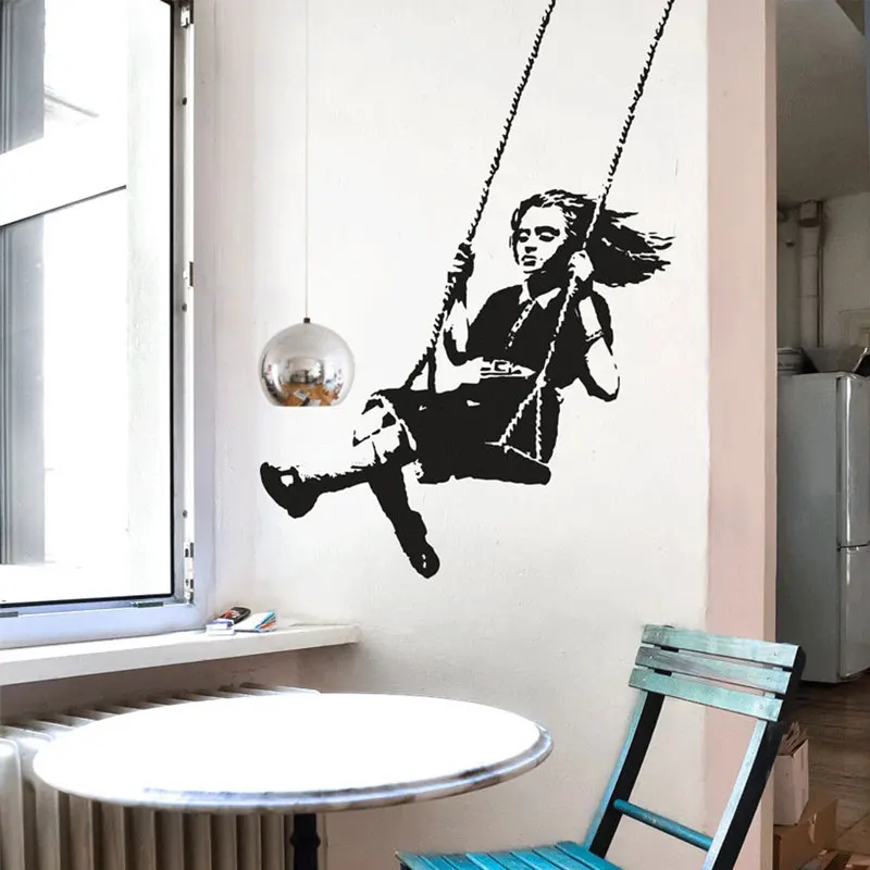 Милые виниловые наклейки на стену с девушкой качели домашний декор