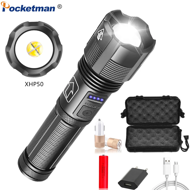 

20000Lumens LED Flashlight XHP50 Tactical Flashlight Zoomable Torch 5 Modes Hand Light Waterproof Lanterna Lamp for Camping