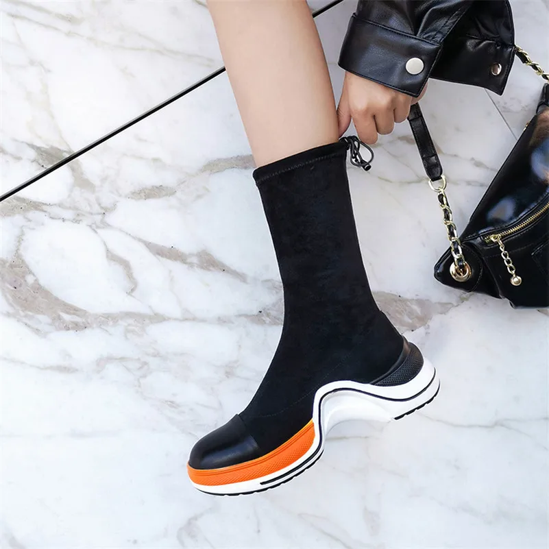 FEDONAS/2020 г. Популярные высокие сапоги на платформе женские эластичные из