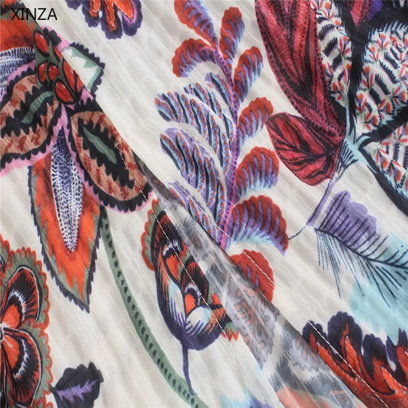 

2021 Za Women Vintage Flowers Print Long Dress Traf Short Sleeve V Neck Wrap Party Dress Side Zip Slit Female Pleat Summer Dress