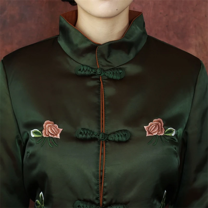 

Chinese style coat embroidered peony long sleeve Chinese festive Tang suit coat winter jacket large size M-5XL