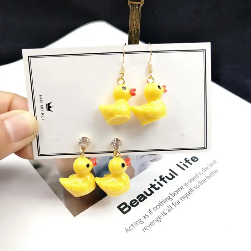 Super Cute Mini Yellow Duck Drop Dangle Earrings No Piercing Small Animals Clip On For Kid Fashion Jewelry | Украшения и