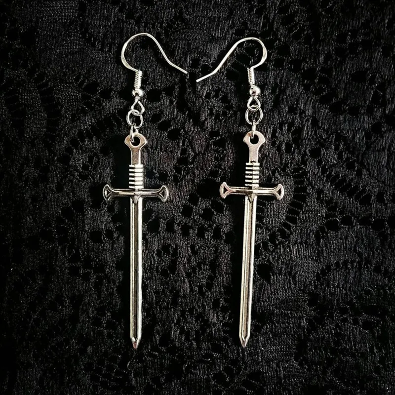 

Black / Silver color Sword Earrings Gothic Statement Earrings Warrior Earrings Medieval Earrings Black Sword Pendants