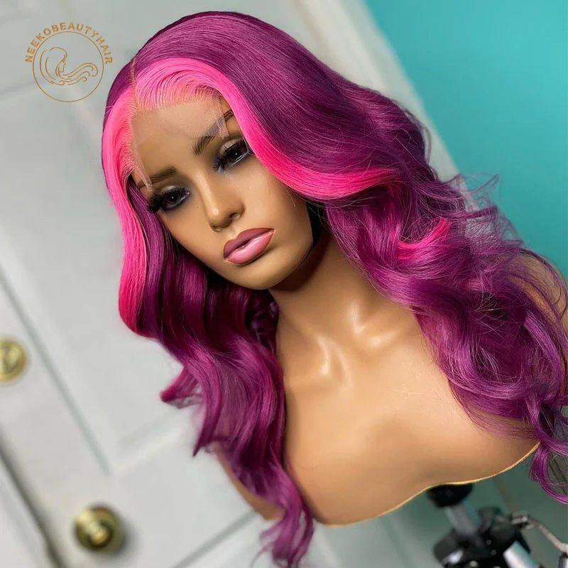 Выделите Синтетические волосы на кружеве al парики розового и фиолетового цветов