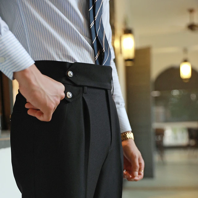 High Waist Straight Pants Men Business 
