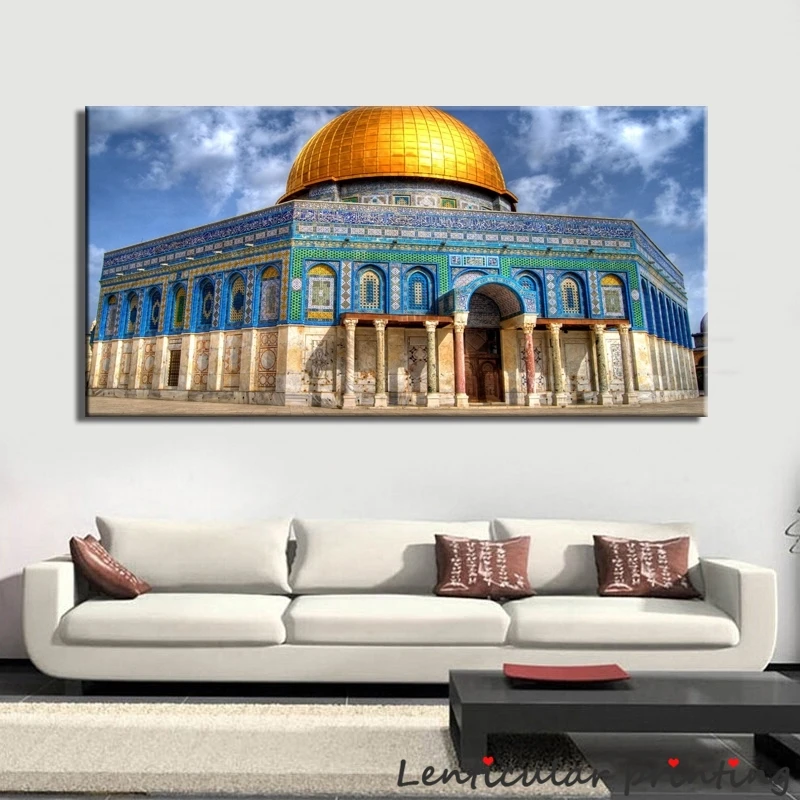 

1piece Golden Mosque Islamic Art Canvas Painting Ramadan Decoration Posters Modern Fashion Pictures Muslim Living Room Decor
