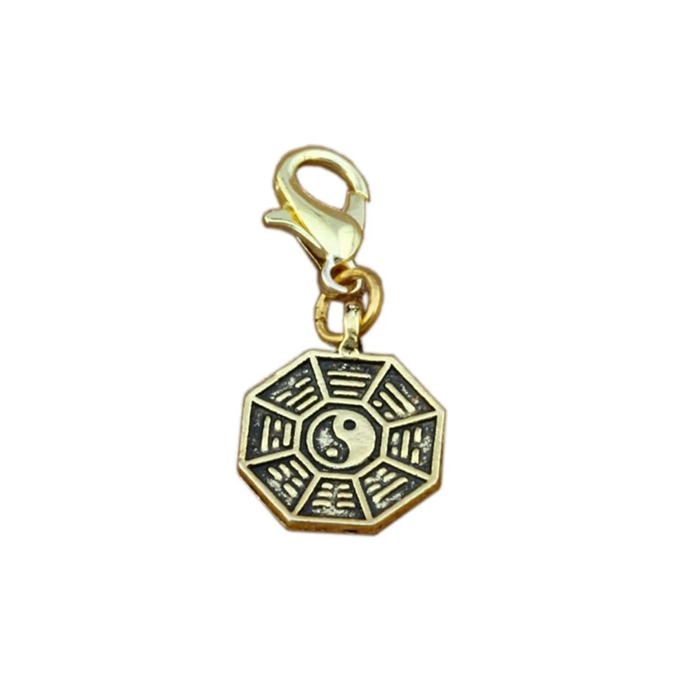 

100Pcs/ Lots Tai Chi Bagua yin And Yang Five Lines Amulet Floating Lobster Clasps Charm Beads Antique Gold 12.5x30.5mm A-393b