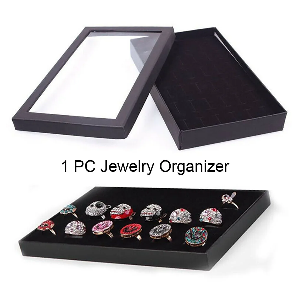 

Portable Ring Display Insert Show Case Packing Decorative Earring Storage Rectangle Home 36 Slots Jewelry Organizer Protective