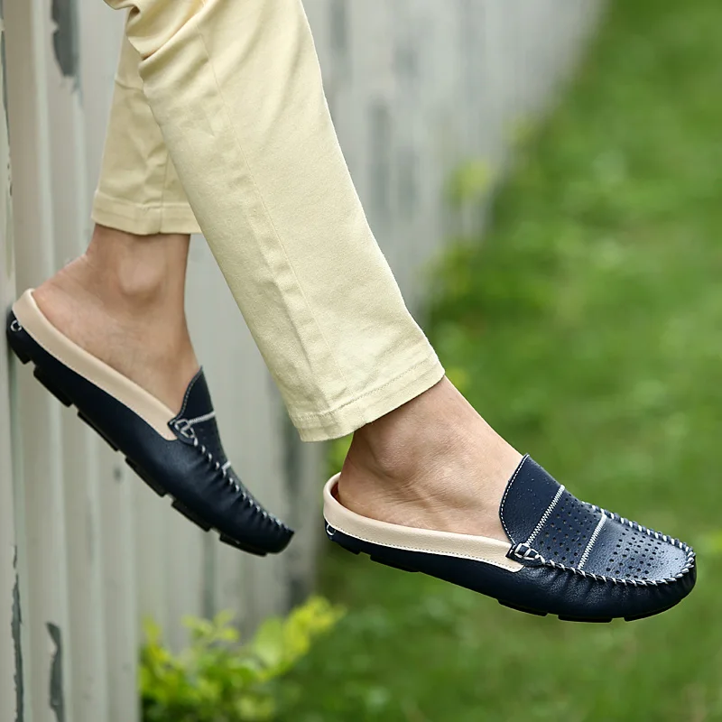 

Men Summer Perforated Breathable Casual Flat Bottom Loafers Hand-Stitched Uppers Fashion Lazy Shoes For Men