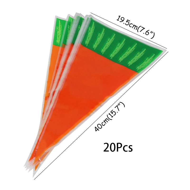 

20pcs Easter Carrot Candy Bag Easter Bunny Rabbit DIY Gift Bag Candy Cone Plastic Bags Happy Easter Birthday Party Decoration