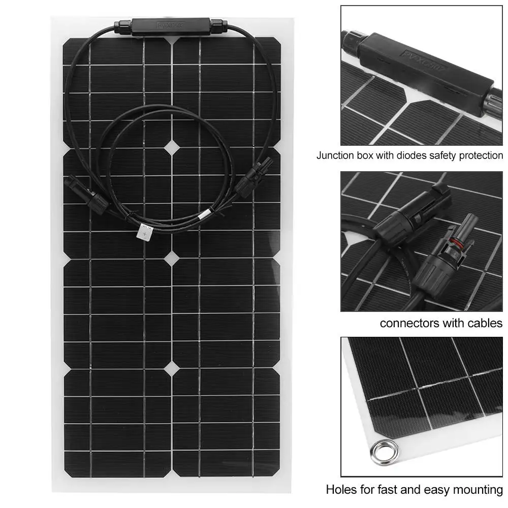 Beli 100W Kit Panel Surya 12V/24V Dengan 30/60/100A Pengendali Pengisi Daya Baterai Sel Surya Sistem Energi Untuk Mobil Yacht RV Berkemah