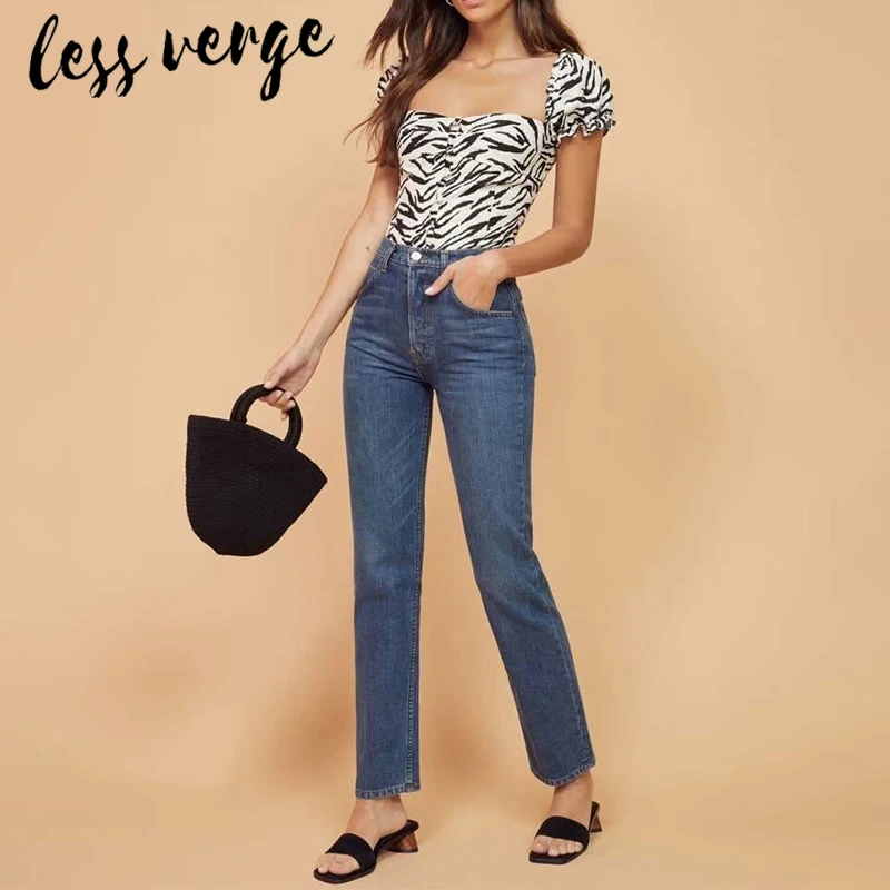 Lessverge с принтом зебры короткий рукав черный танк Повседневный Топ Кнопка шифон