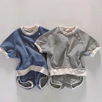 MILANCEL 2021 Summer New Baby Clothes Striped Cotton Suit Korean Loose Infant Outfits Simple Casuals 2Pcs Sets