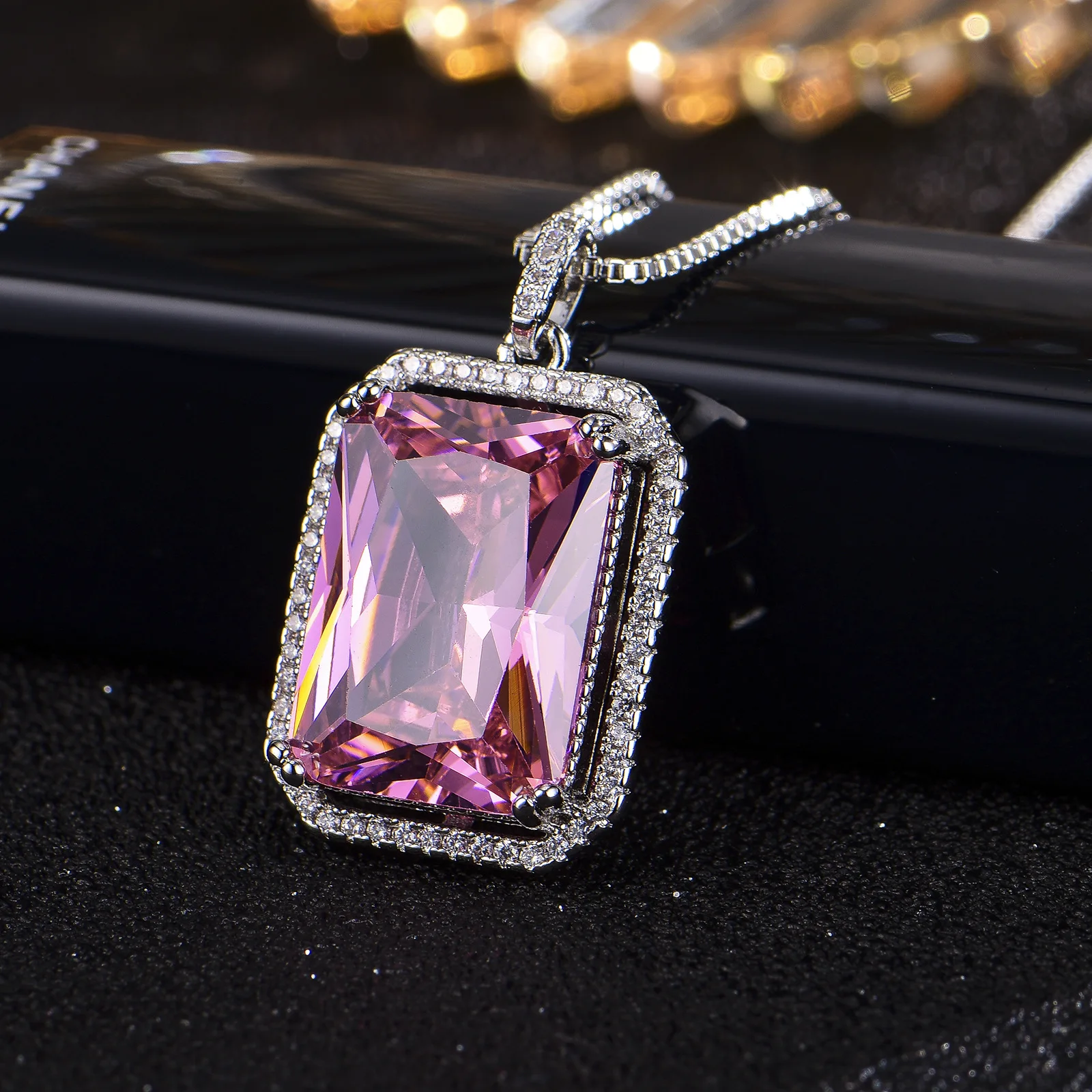 

Pink Diamond Gemstone Pendant Earrings for Women Solid 925 Sterling Silver Water Drop Necklace Promise New Fine Jewelry Set Gift