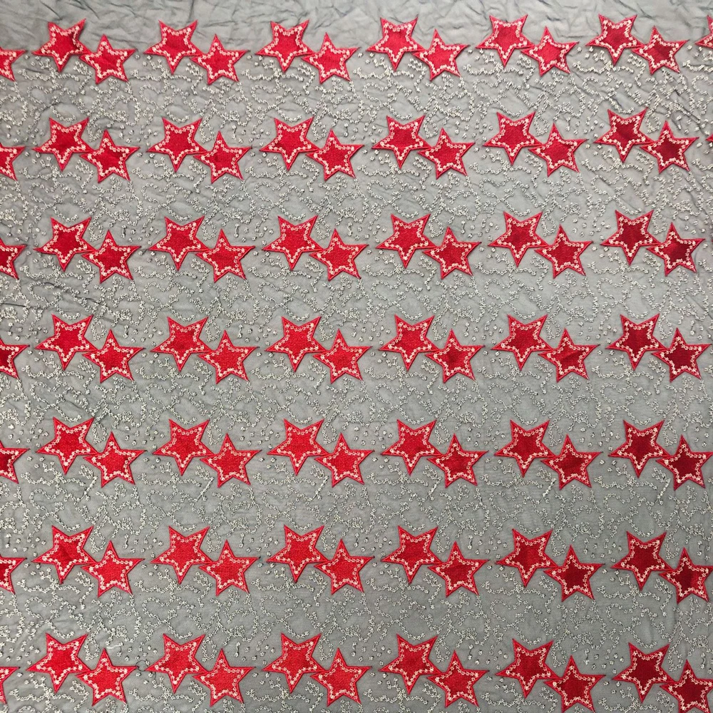 

African Lace Fabric 2020 Hot Sale Polyester Fabric Embroidery 5yard Red Star With Black Lace For Party