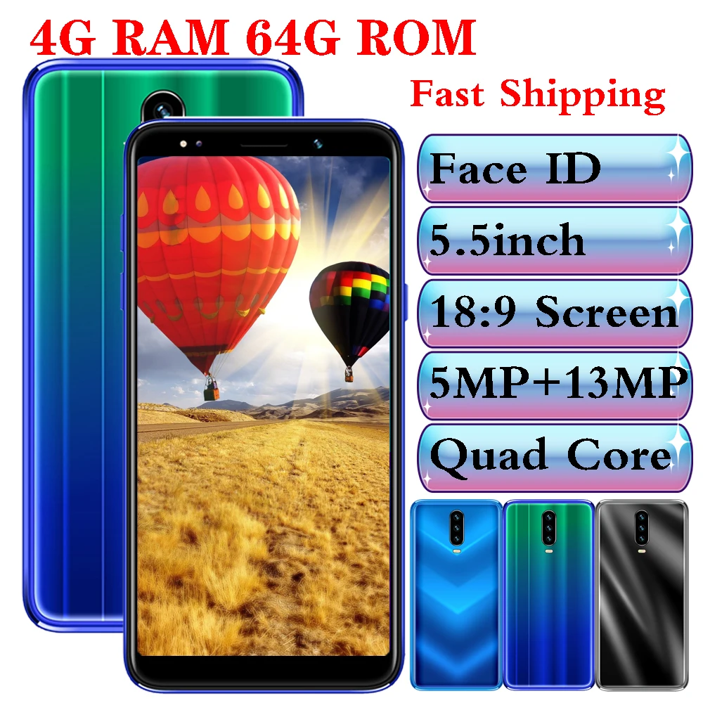 K10 смартфоны 4G RAM 64G ROM quad core 5MP + 13MP Face ID разблокированные мобильные телефоны на android