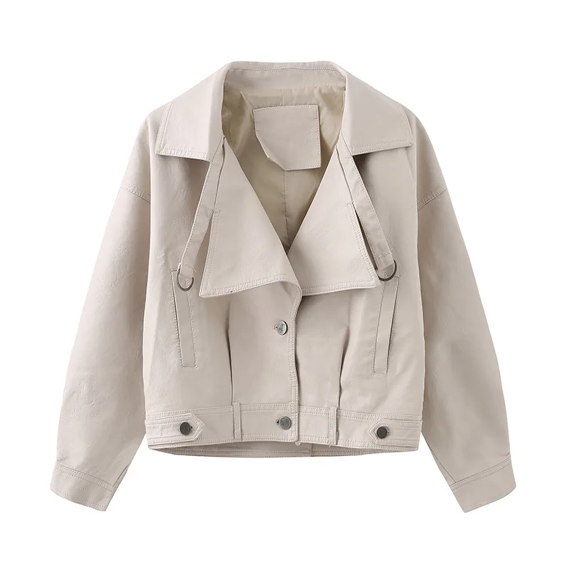 CGC 2021 Casual Streetwear Soft PU Leather Jacket Women Autumn Simple Short Slim Motorcycle Jackets Leather Coat Female Outwear