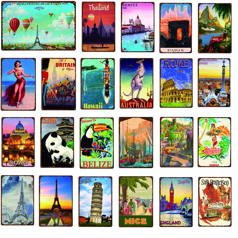 

Vintage City Travel Metal Sign Home Decoration Iron Painting Bar Pub Wall Art Retro Tin Poster 20x30cm