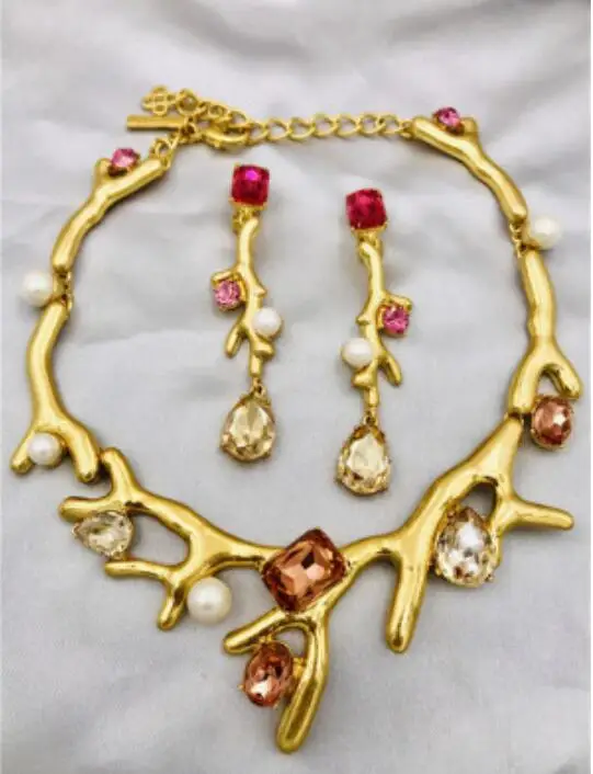 CSxjd роскошный дизайн форма коралла хрустальное ожерелье и серьги винтажные