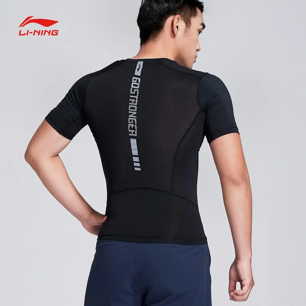 Li-Ning мужская тренировочная серия обтягивающее функциональное нижнее белье дышащая плотная посадка полиэстер спандекс подкладка Спортивная футболка AUDN095 MTS2862