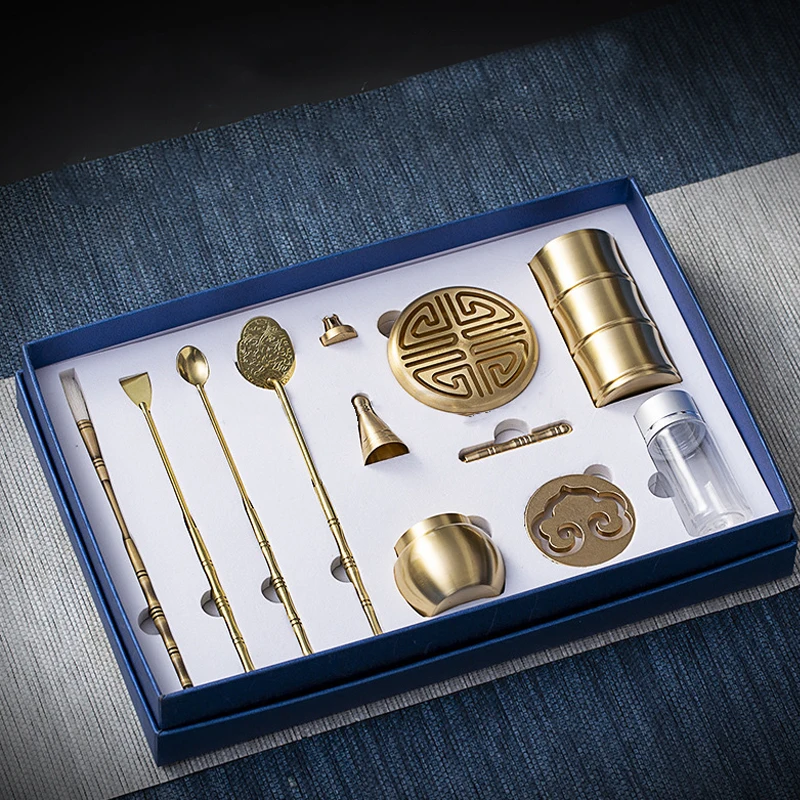 

High Quality Metal Incense Holder Set Brass Incense Burner Fine Censer Tool Box Gifts and Crafts Home Decorations Aroma Furnace