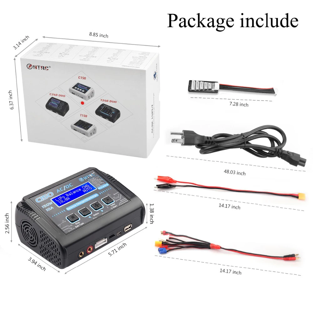 

HTRC C150 RC Charger AC/DC 150W 10A Smart for LiPo LiHV LiFe Lilon NiCd NiMh Pb battery Discharger Battery Balance Charger