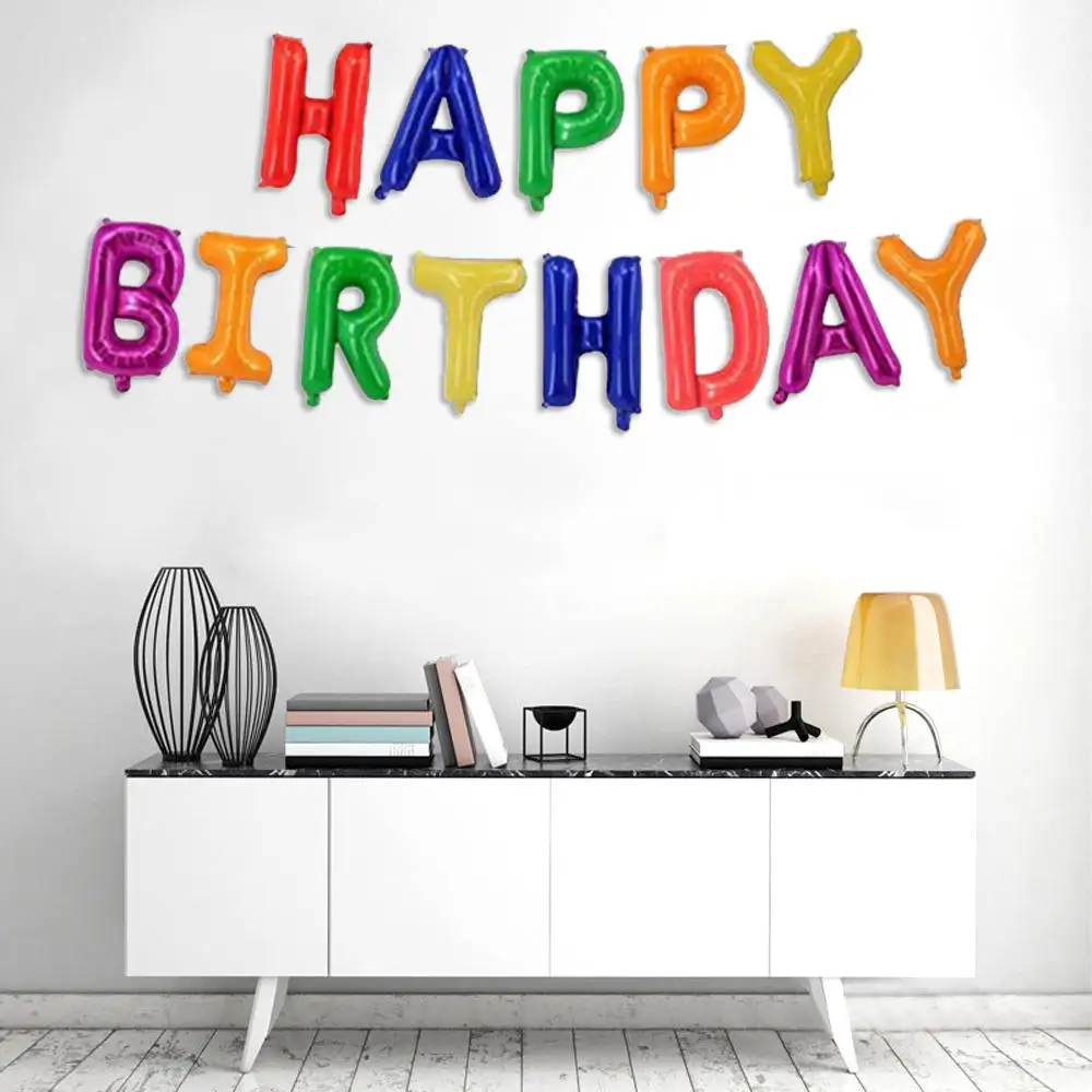 

Happy Birthday Balloons Banner Balloon Bunting Party Decoration Self Inflating Happy Birthday Letter Aluminum Balloon