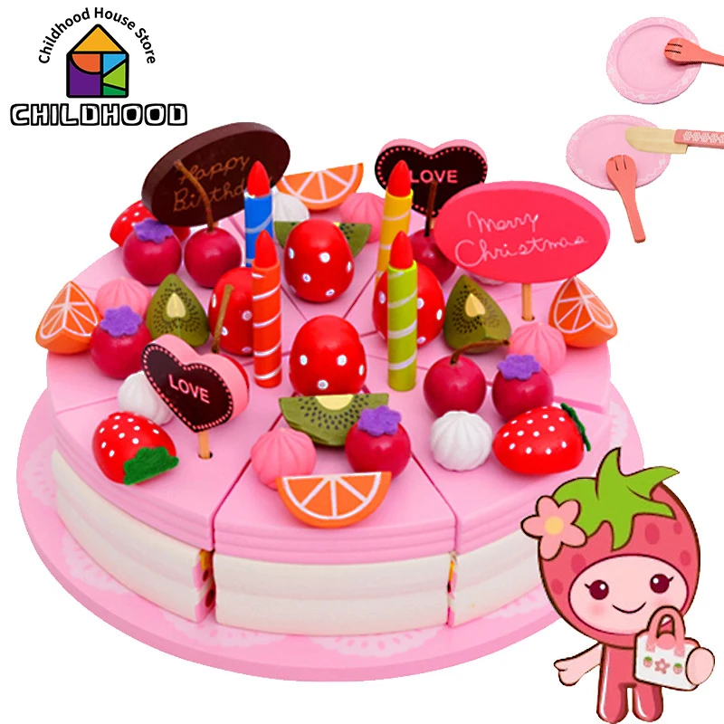 

Children's Wooden Simulation DIY Fruit Cut Music Birthday Cake Boy Girl Gift Set Play House Kitchen Puzzle Fun Toys