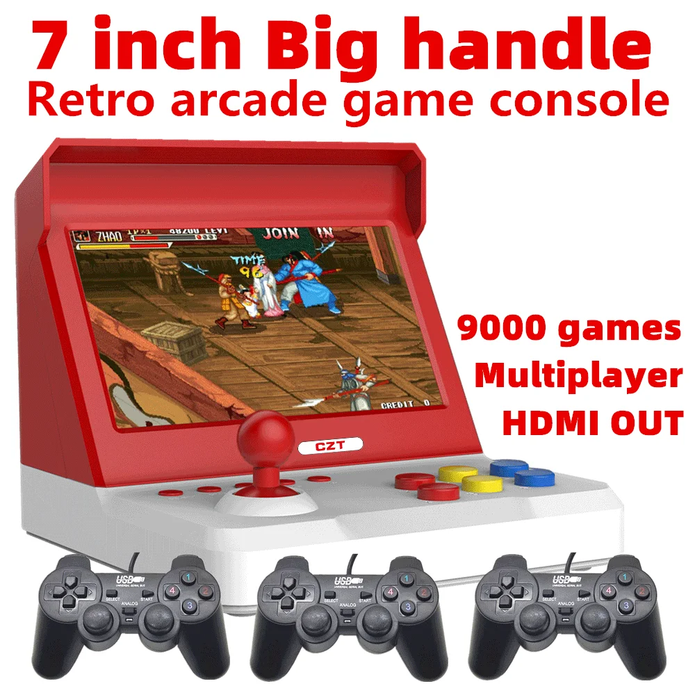 

7,0 дюймовая четырехъядерная большая качалка ретро мини аркадная консоль с большими ручками Встроенная 9000 игра аркадная neogeo/cps/gbc/gb/sens/nes/smd