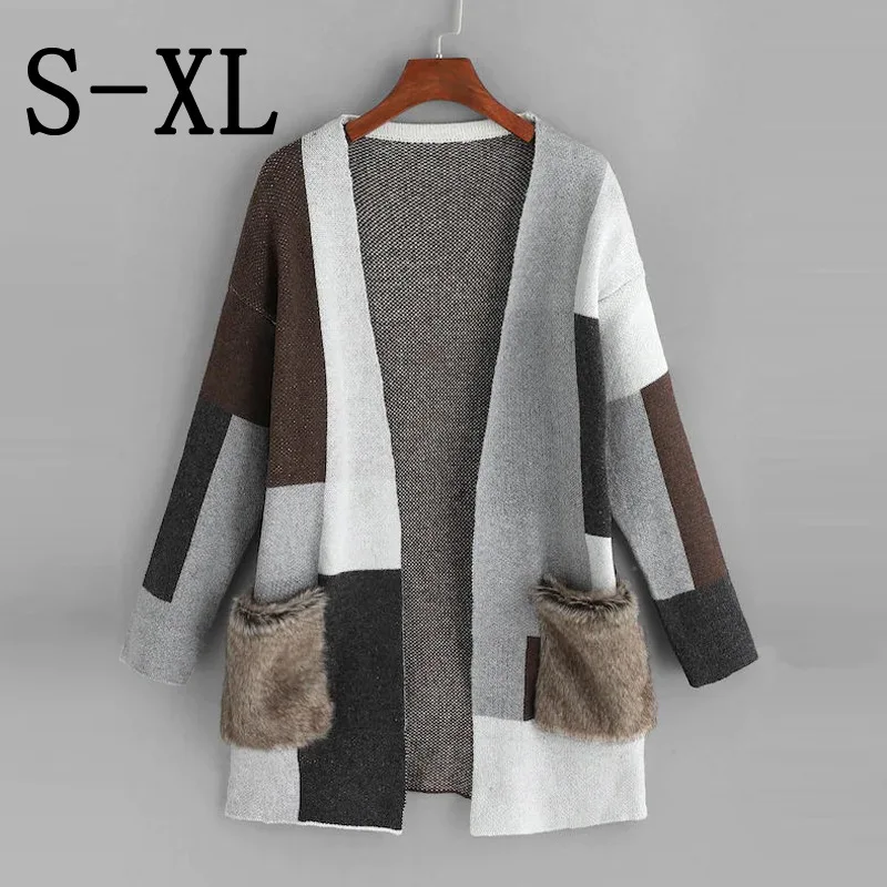 

sweater2019 Amazon Cross-Border Explosion Model Geometric Color-block Cardigan Cardigan Cardigan Jacket European and American Sw