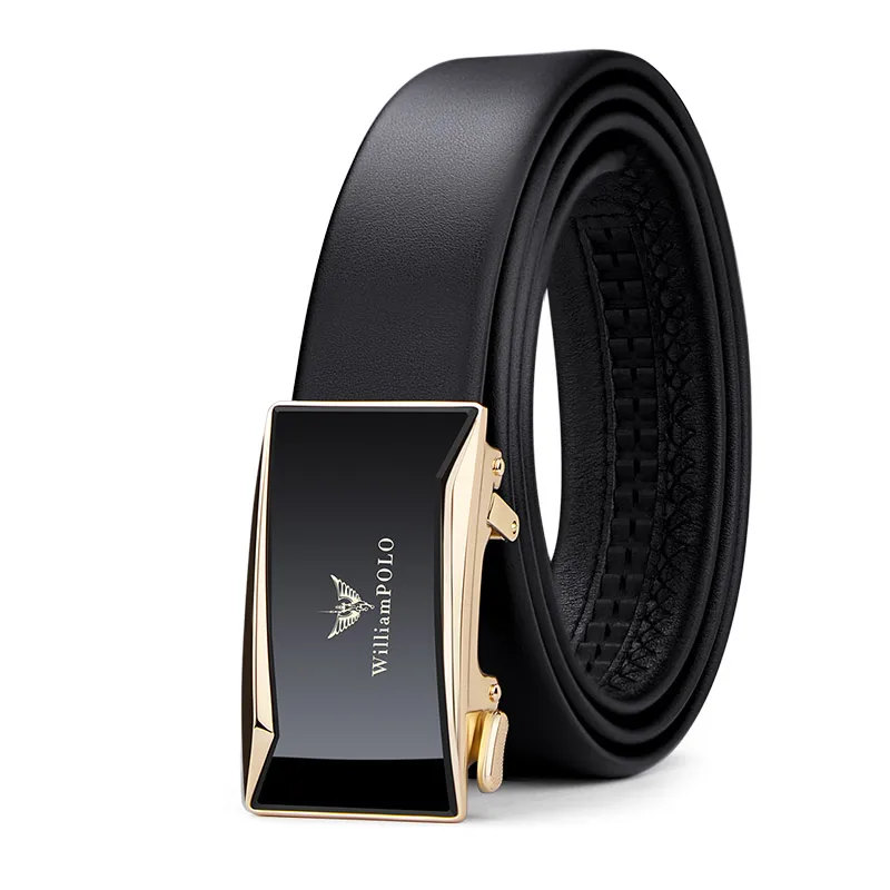 WILLIAMPOLO Fashion Genuine Leather Belt For Men Automatically Buckle Men's Belt Luxury Design Dress Belts PL20850-52P