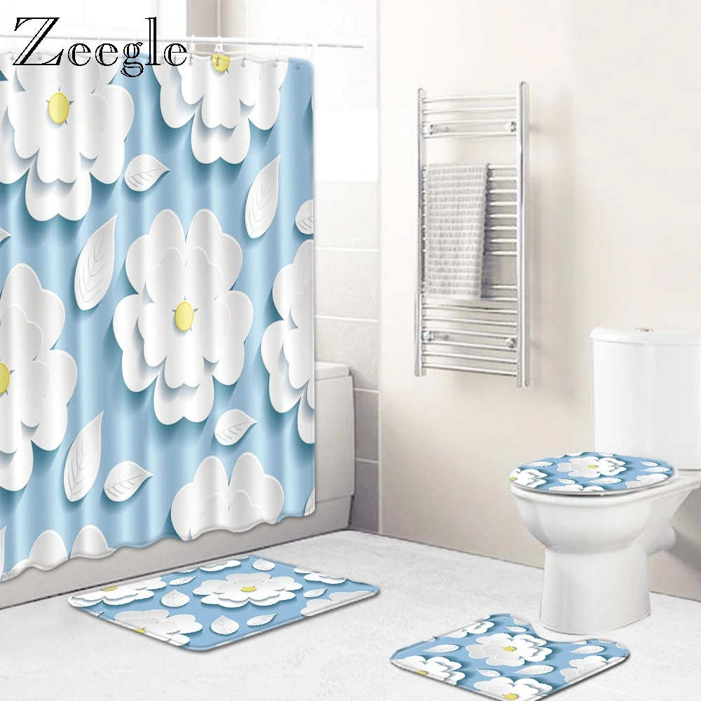 

Zeegle Modern Toilet Mat Set Washable Bathroom Foot Soft Mat Anti-slip Bathroom Rug Lid Toilet Cover Waterproof Toilet Curtain