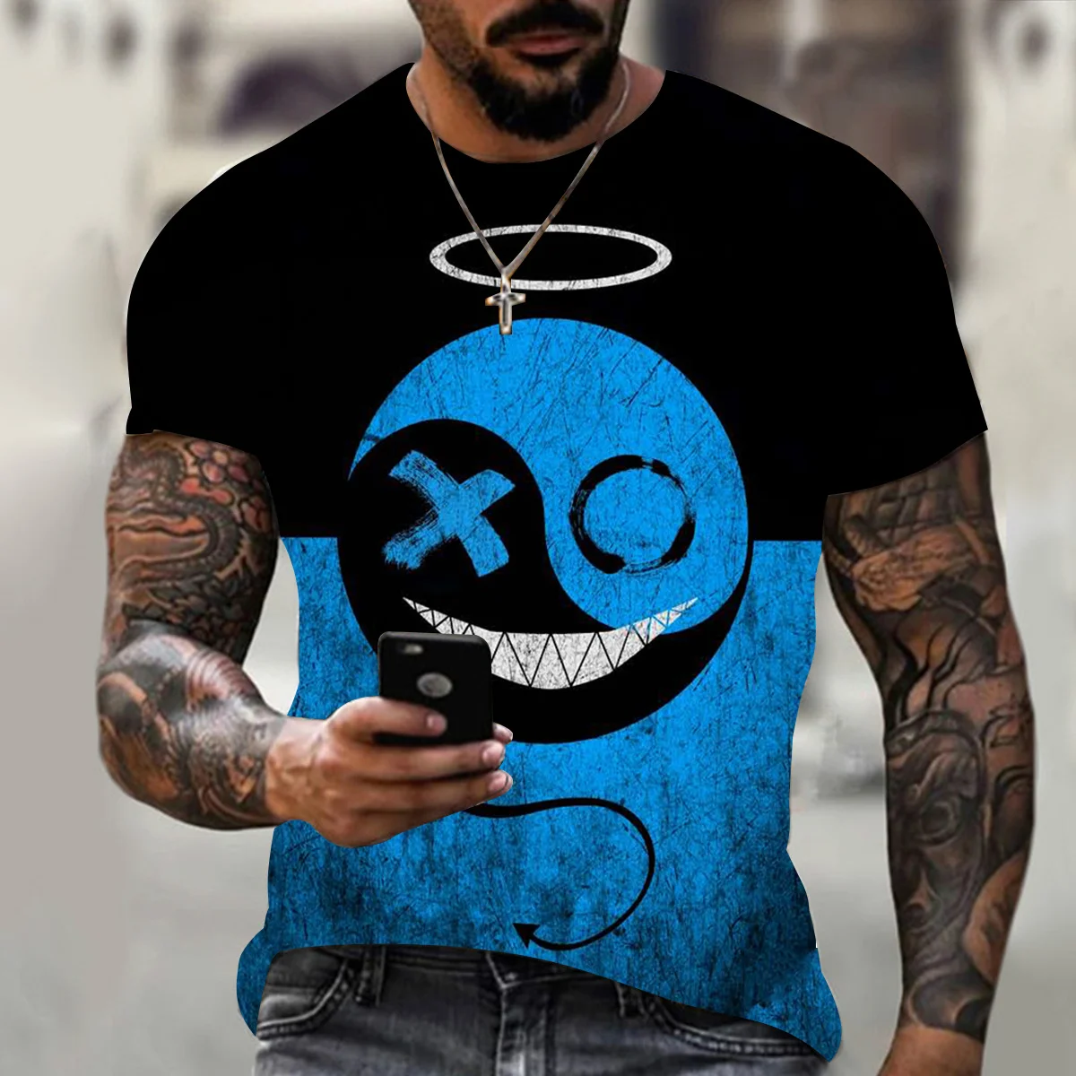 

New Men's T-shirt 3D printed hip-hop funny smiley face pattern short sleeves, oversized street sports breathable top
