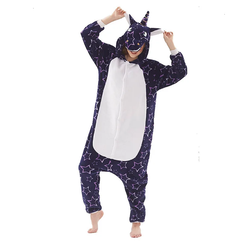 

Flannel Adult Pajamas Set Winter Hooded Costume Animal Unicorn Onesies Kigurumi Kids Pajamas Star Pegasus Sleepwear Onesies