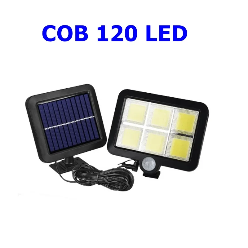 solar cob 120led Солнечный светильник 56 светодиодный водонепроницаемый IP65 PIR датчик движения настенный светильник Открытый парки сад Безопасность Аварийный уличный Солнечный садовый светильник - Испускаемый цвет: solar cob 120led