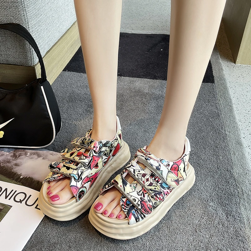 

Summer New Fashion Women's Sandals 2021 Casual Platform Comfortable Women's Sandals Color-blocking Velcro Sandals Women Adult