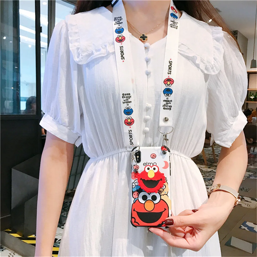 For iphone 11 Pro Max cute bracket Sesame Street ELMO rope Mobile Phone Case for iphone 6 6s 7 7plus 8 8plus X XR XS MAX cover