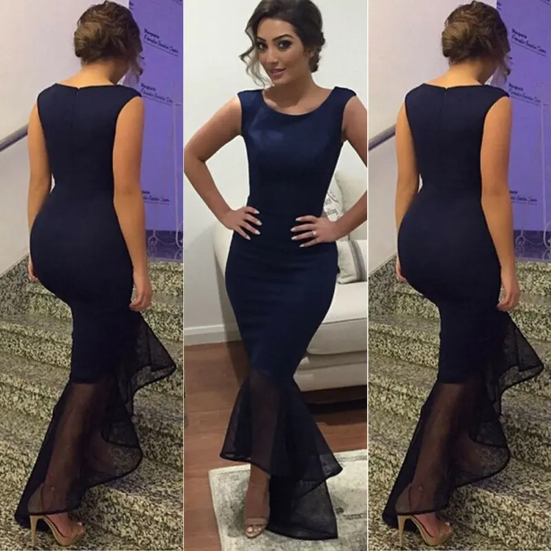 Женское официальное синее сексуальное Сетчатое платье без рукавов в стиле