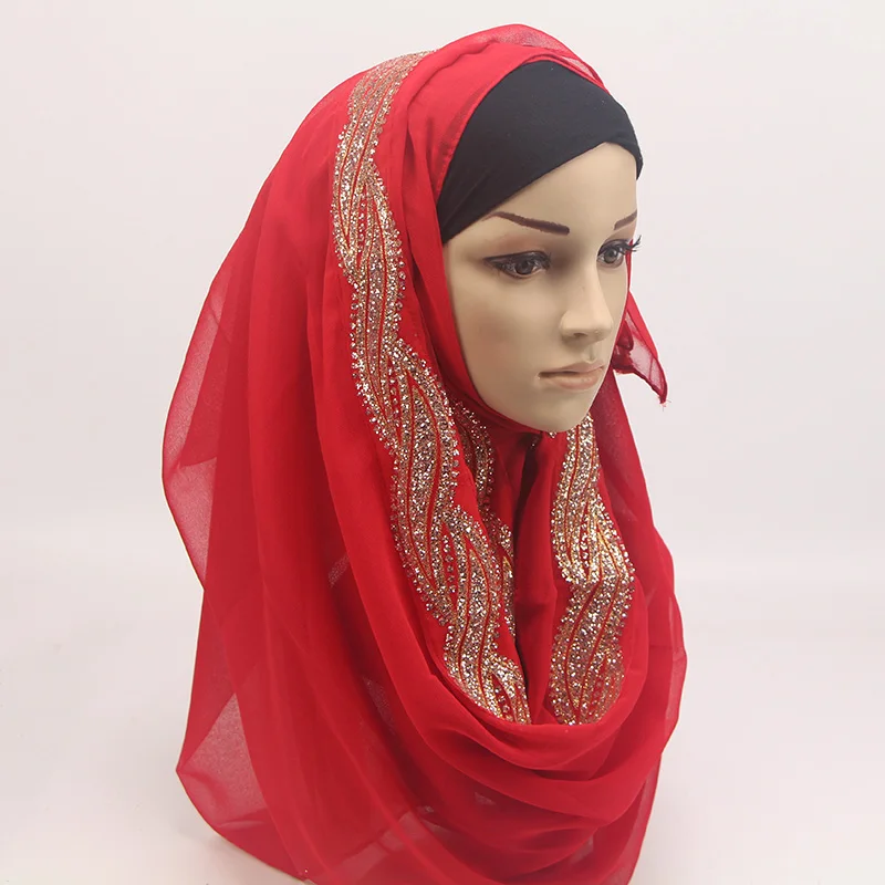

1 pc Female solid color shinny Sequins chiffon silk popular shawls muffler headband hijab summer muslim scarves/scarf