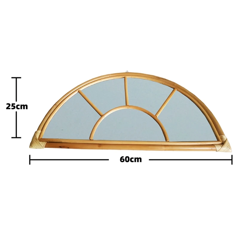 

449C Rattan Semicircular Dressing Mirror Innovative Art Decor Makeup Wall Mirrors for Entryways Washrooms