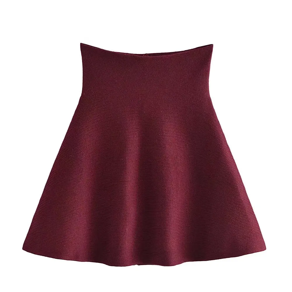 

Женская трикотажная Мини-юбка-клеш, винно-Красная Эластичная юбка с высокой талией, Y2k, весна 2022