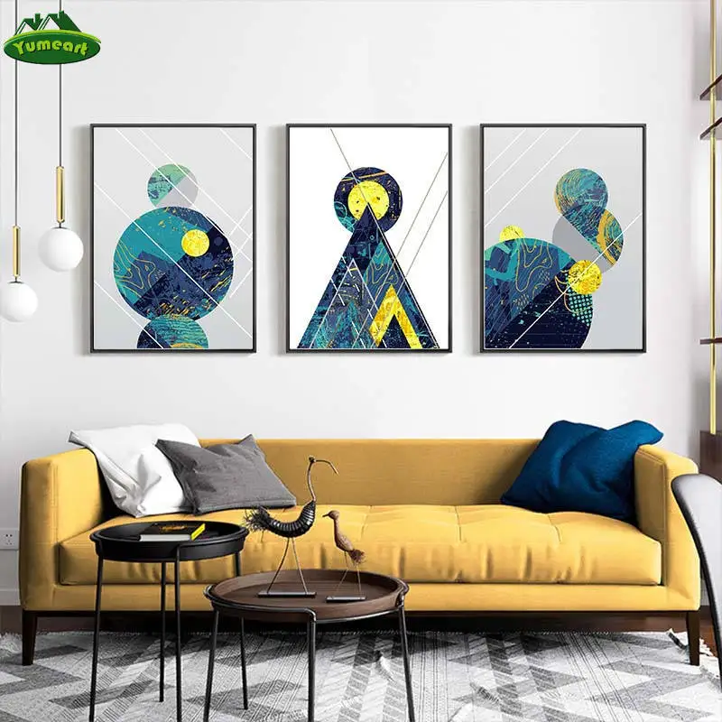 Современные Геометрические линии горы синий холст картины скандинавский постер